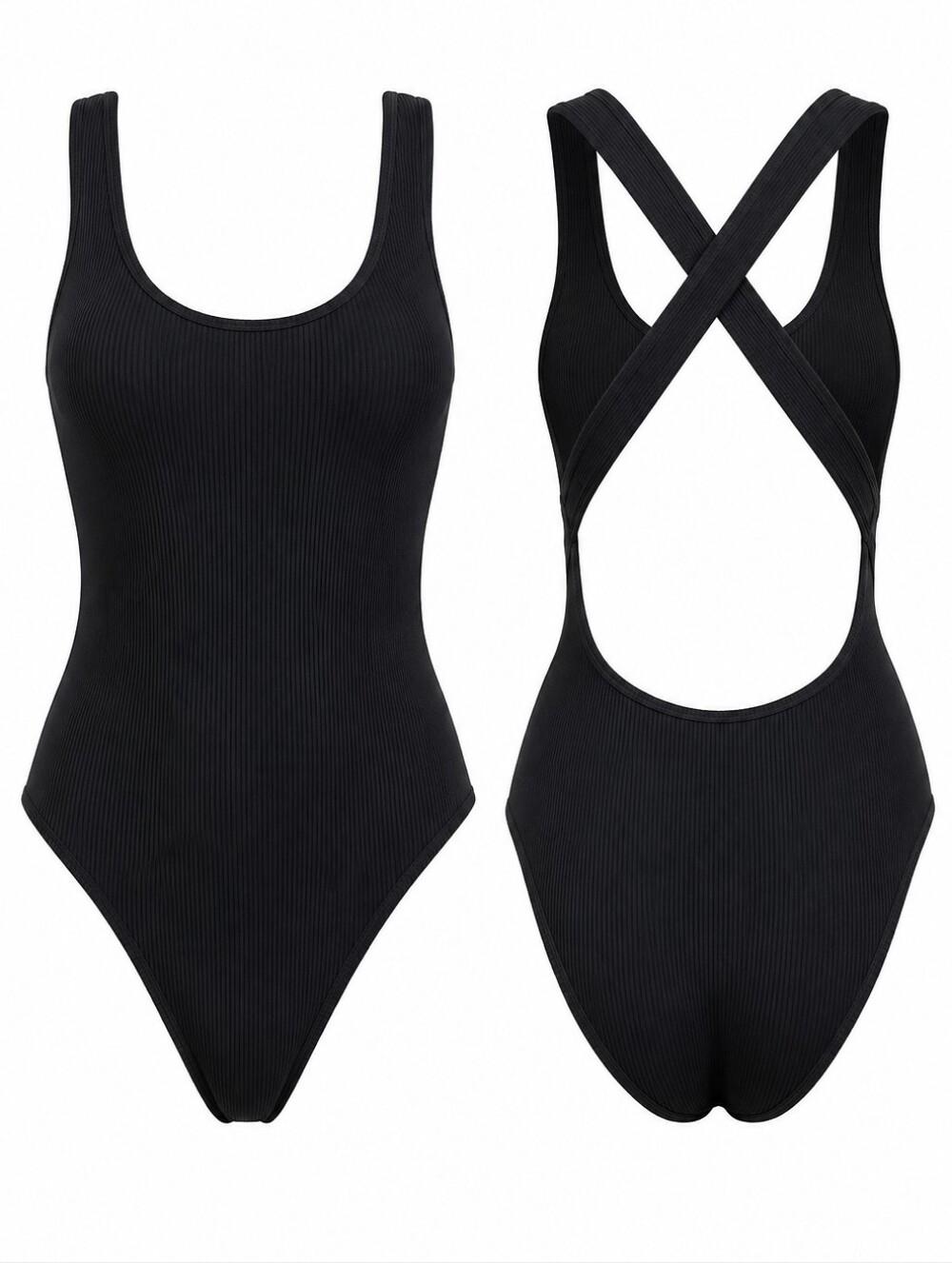 Andie Tulum Black Ribbed One Piece Swimsuit XS Cross Back Scoop Neck NWT Resort